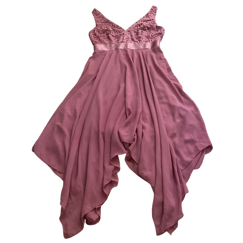 Ever Pretty Mauve Pink Lace Chiffon Handkerchief Hem Cocktail Dress Small US 4